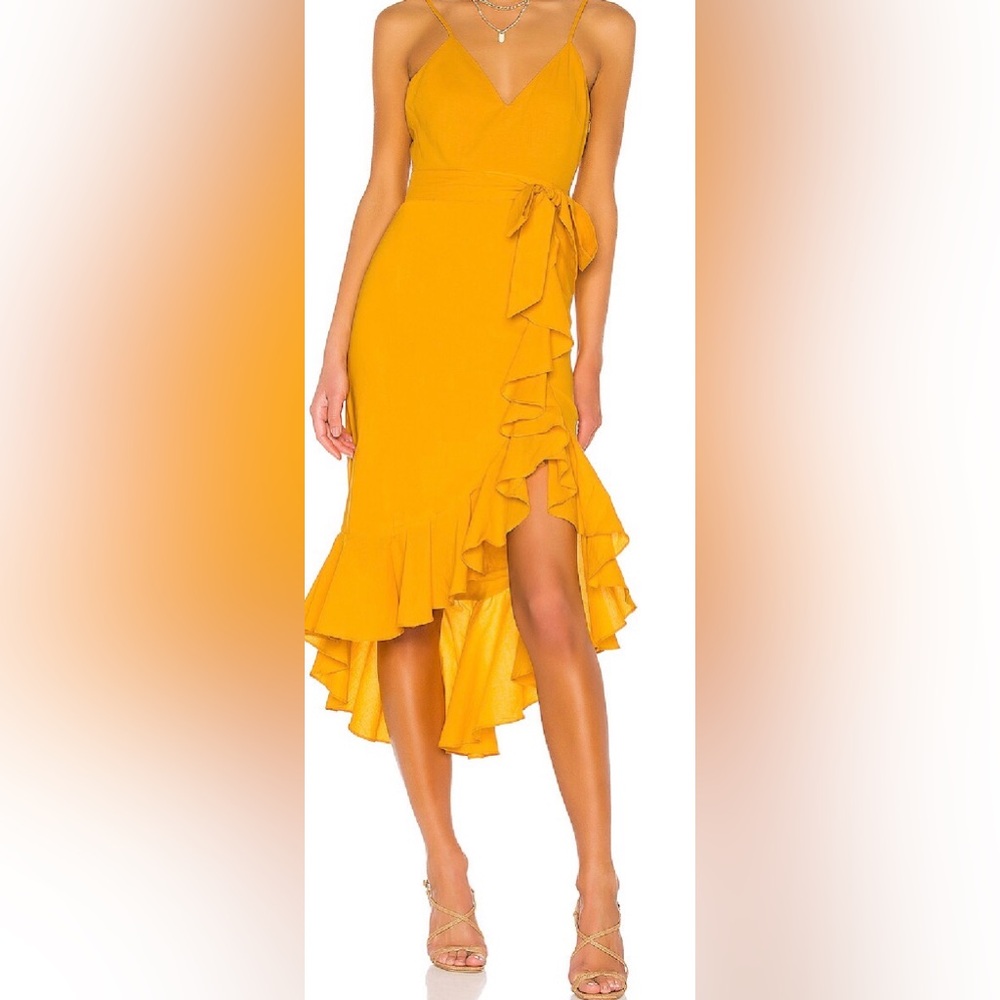 Lovers + Friends Bridget Asymmetrical Midi Yellow Dress